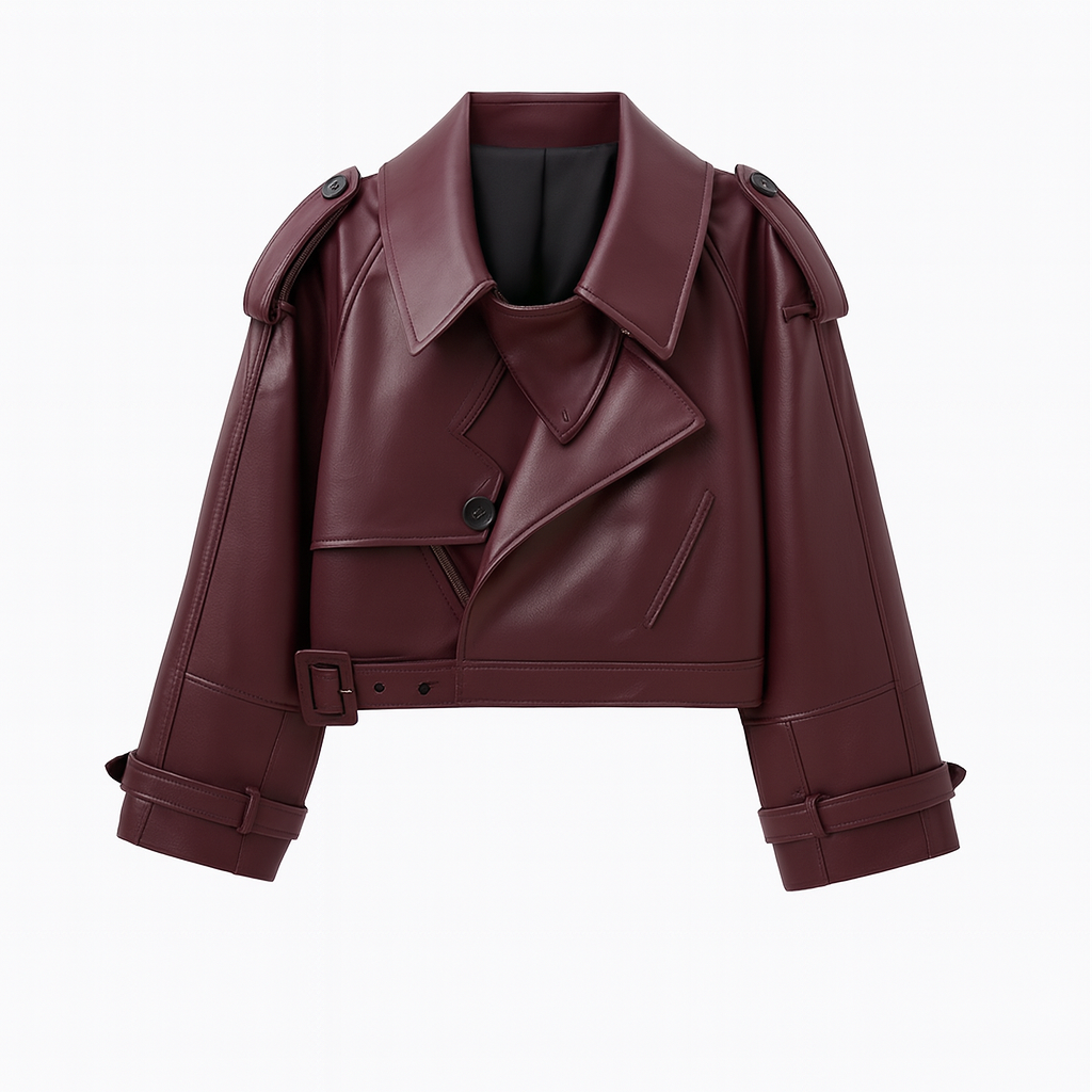 Blomia Cropped Faux Leather Bomber – Burgundy Edition